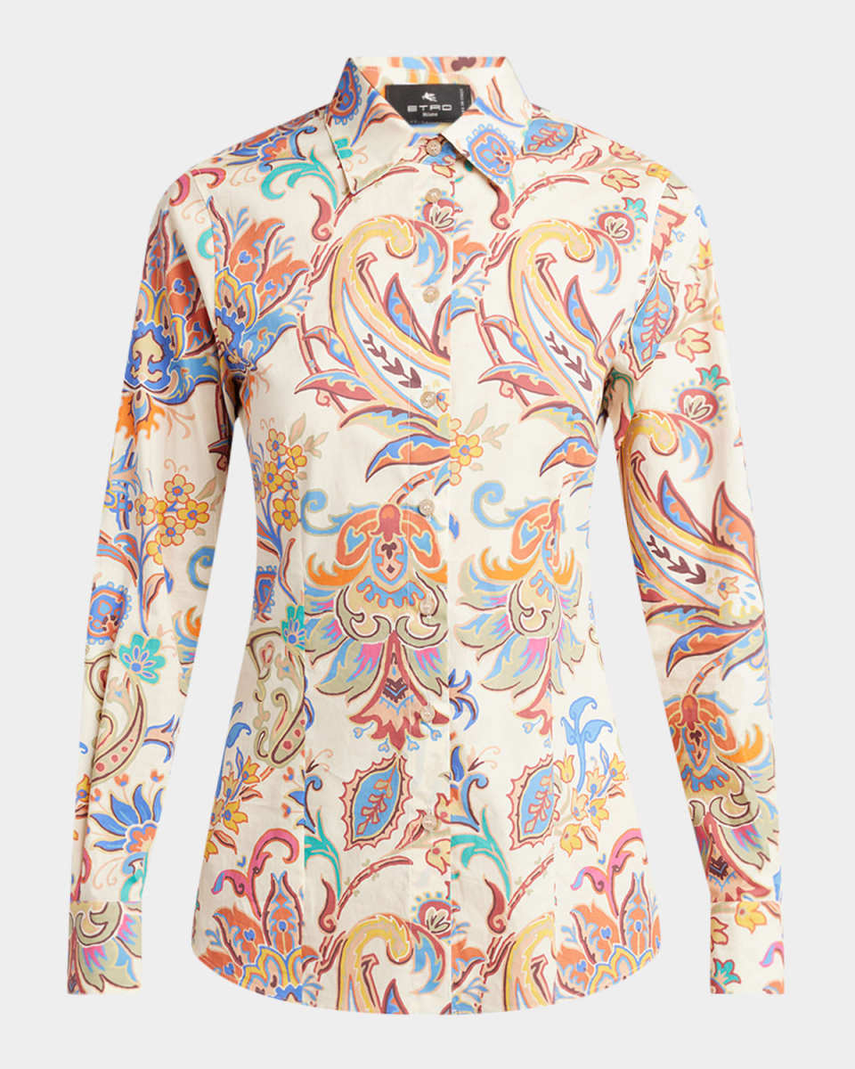 Tapestry-Print Cotton Button-Down Shirt